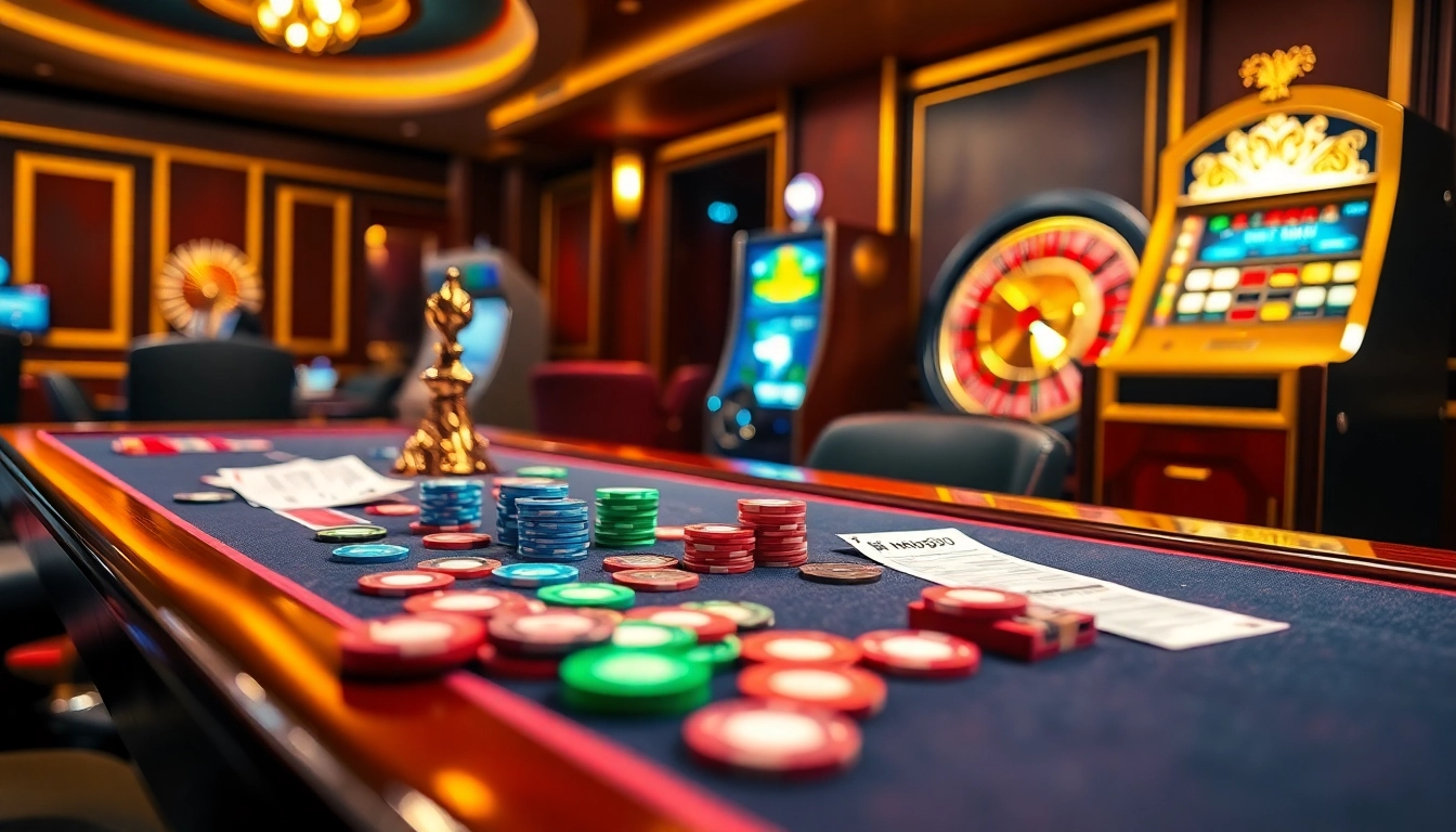 Play exciting casino games like nohu90 with vibrant tables and colorful chips.