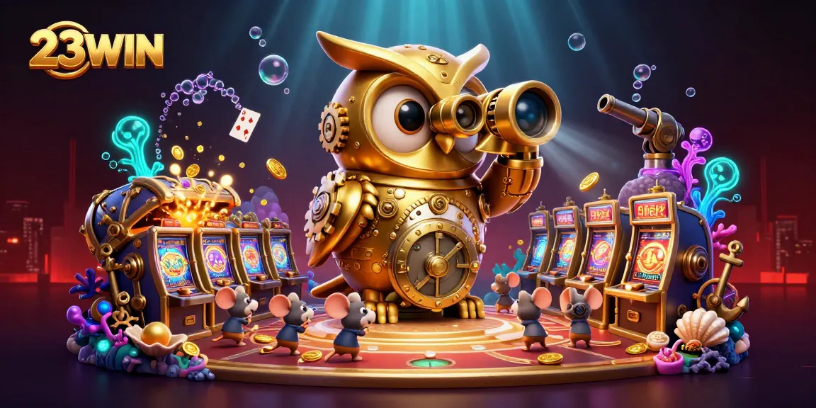 Experience the excitement of 23WIN with animated casino gems and characters bringing luck to players.