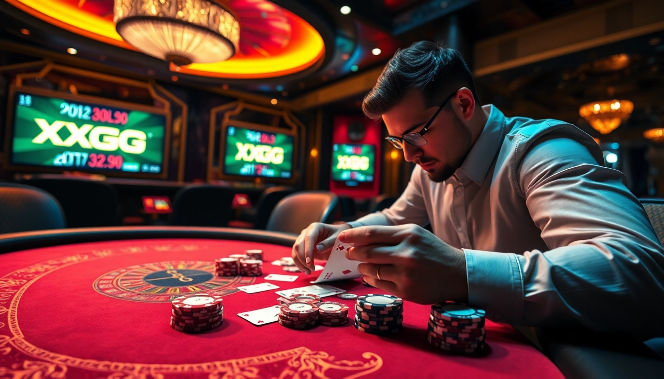 Experience the thrill of winning at XXGG with luxurious casino tables and vibrant excitement.
