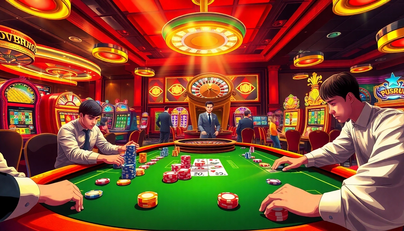 Experience thrilling gaming at PUB88 with a dynamic poker table and dazzling roulette wheel.
