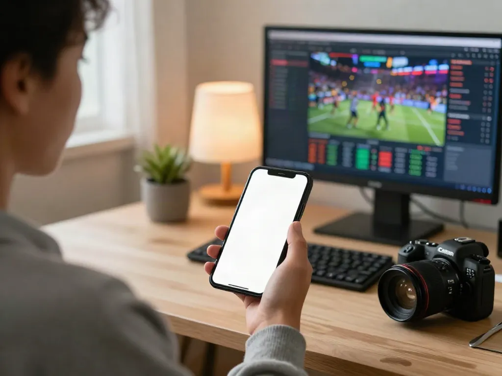 Exciting scene of sports betting on 11 bet app in a modern workspace.