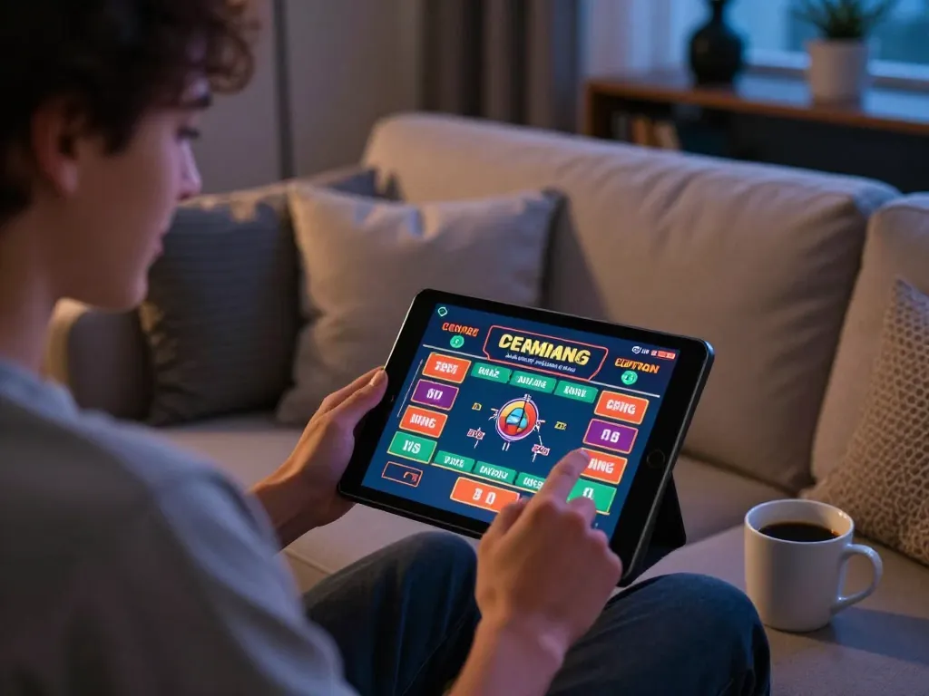 WW88 player enjoying live dealer games on tablet with a cozy home atmosphere