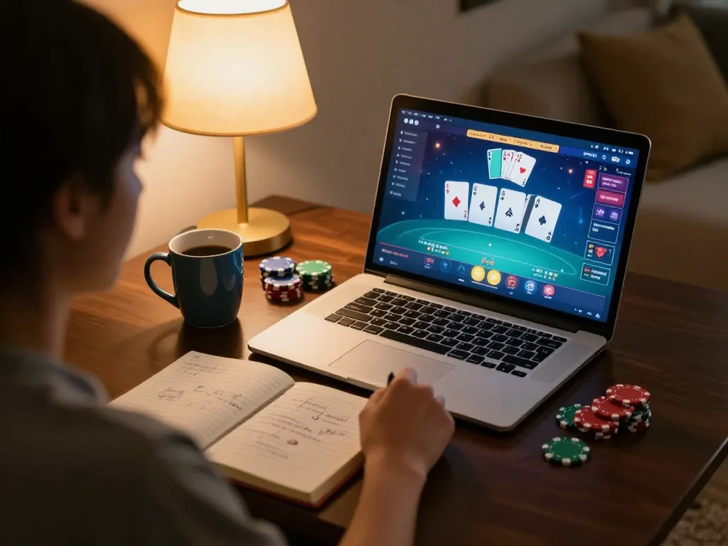 Playing poker online at home with focus on the 789club interface and strategy notes.