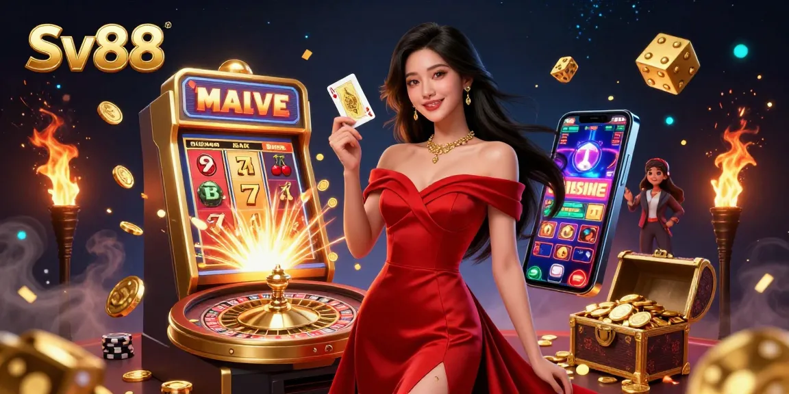 Experience thrilling gameplay with Sv88 at this vibrant casino scene filled with dynamic gaming elements.