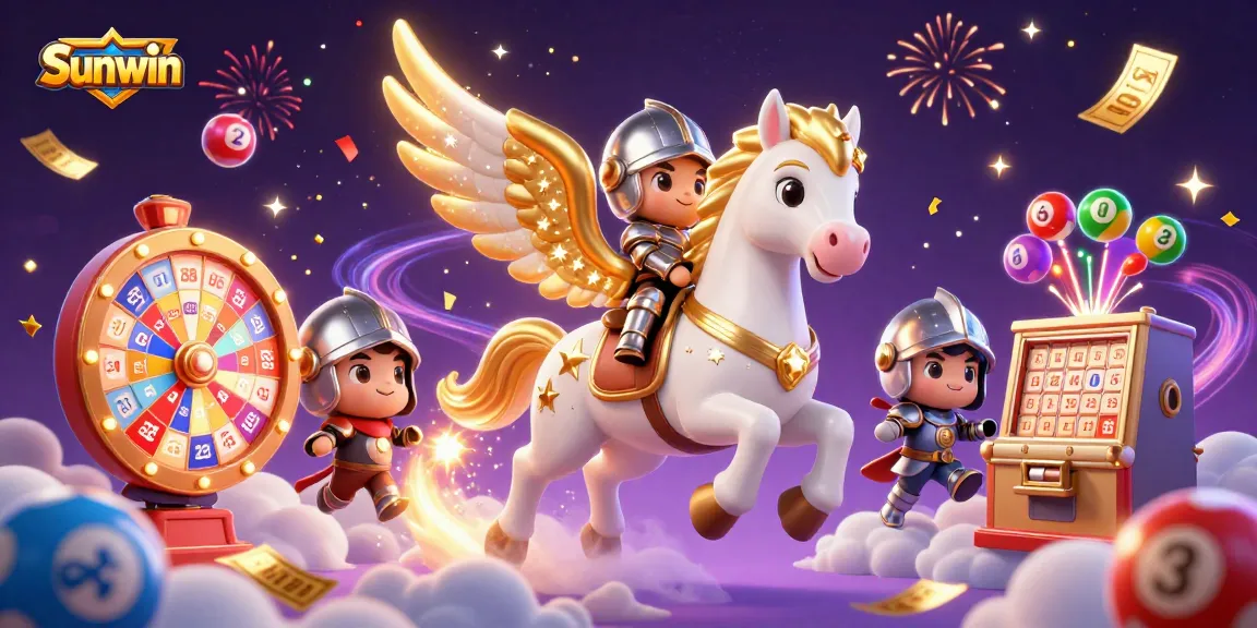 Win big at Sunwin with exciting lottery games and vibrant prize illustrations.