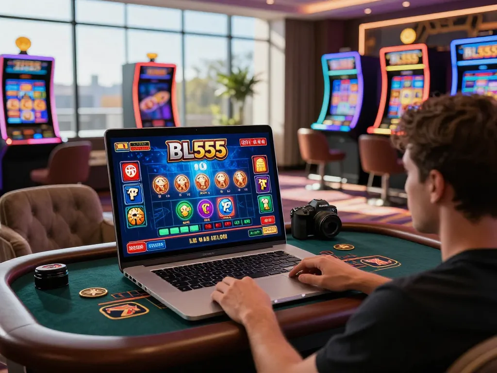 Player experiencing thrilling games at BL555's luxurious online casino.