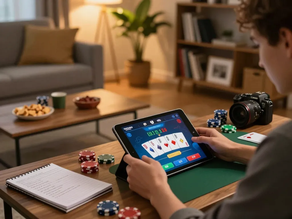 Engaging gameplay on F8bet platform displayed on tablet in a cozy home setting.