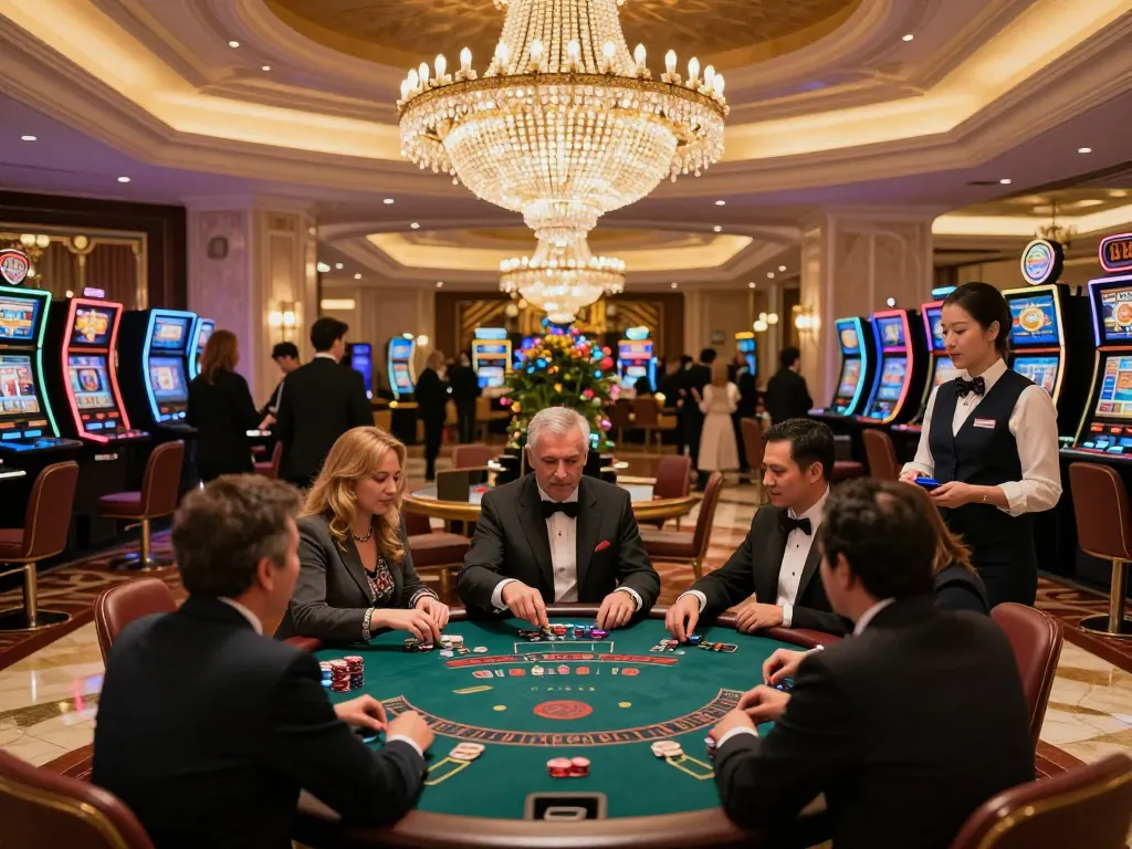 SOC88 players engaging in strategic gameplay at a luxurious blackjack table in a high-end casino.