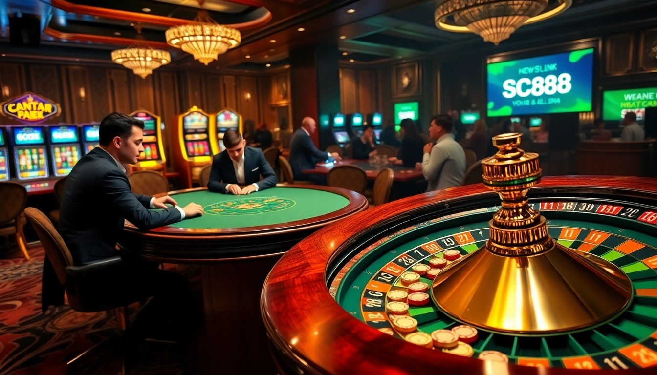 Engage with online gambling excitement at http://sc88.link/ featuring vibrant casino tables and slot machines.