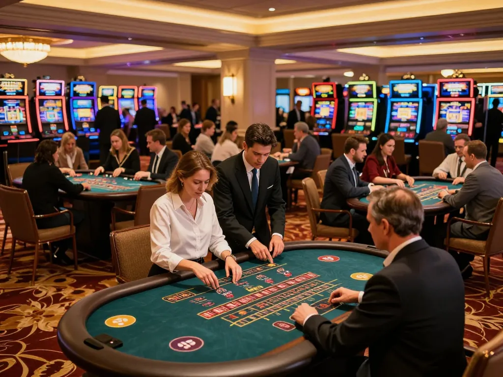 Exciting gameplay at hitclub casino featuring active roulette and blackjack tables filled with engaged players