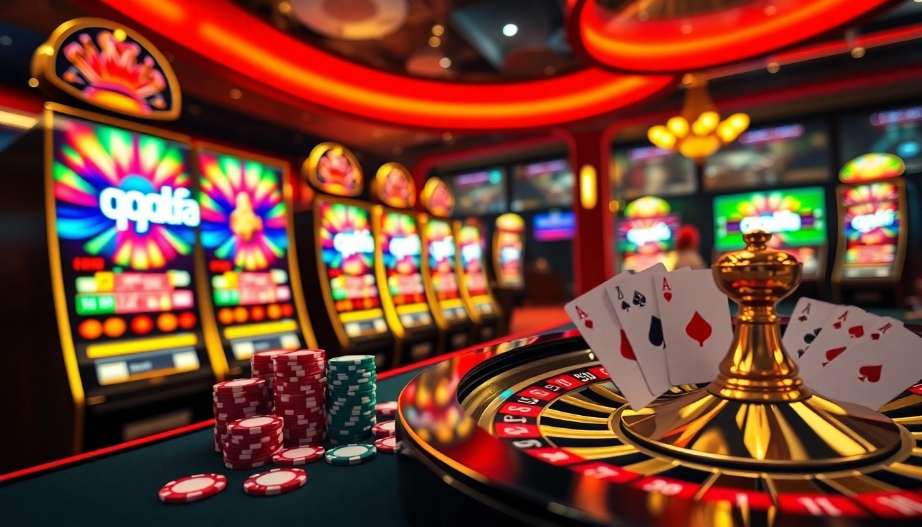 Players engage in an exciting game at QQALFA, featuring vibrant slots and poker chips.