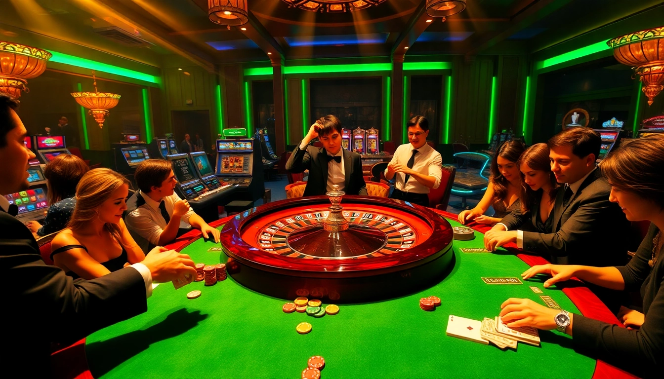 Exciting casino action at http://alo789hr.com/ with a roulette table, bright chips, and engaged players.