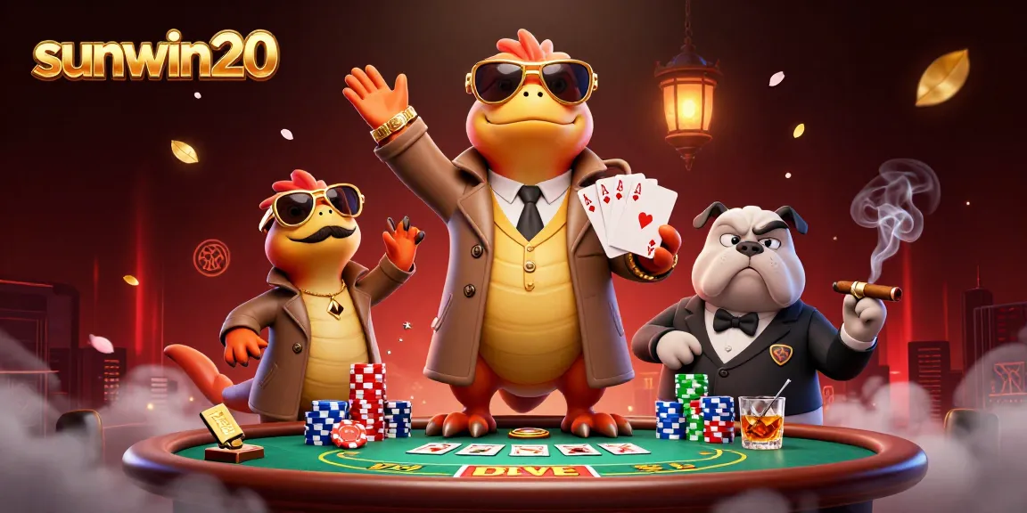 Experience the excitement of sunwin20 with fun gaming visuals of raptors in a trench coat entering a VIP casino.