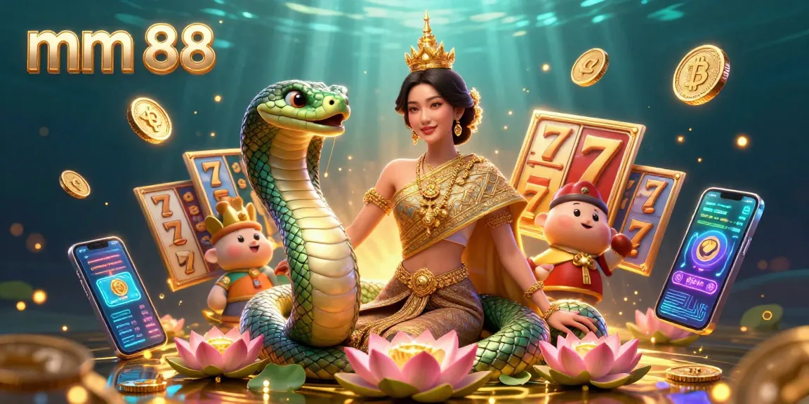 Engage with mm 88 in vibrant slot games surrounded by radiant Naga serpent and dramatic visuals.