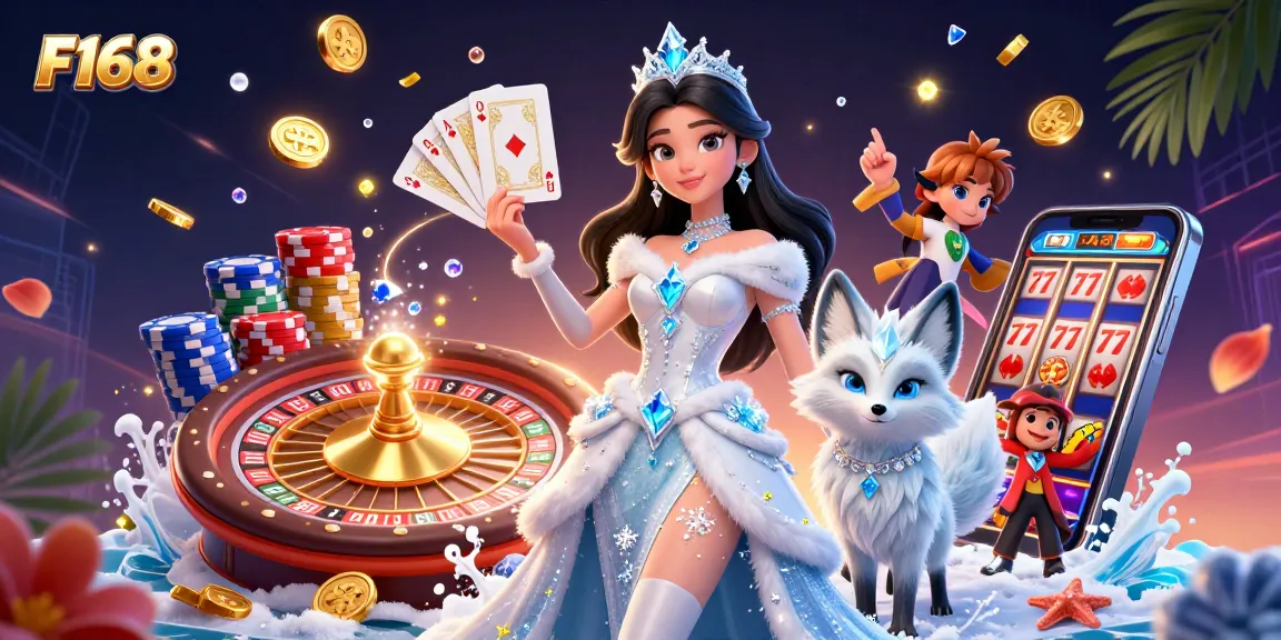 Engage in thrilling gameplay at F168, featuring vibrant casino elements and enchanting characters.