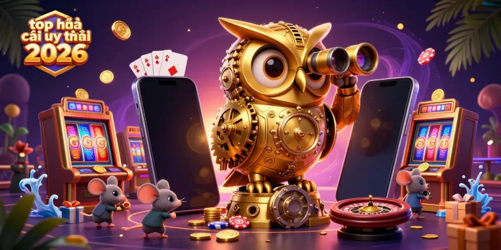 Exciting scene featuring top nhà cái uy tín 2026 with vibrant 3D casino elements and characters.