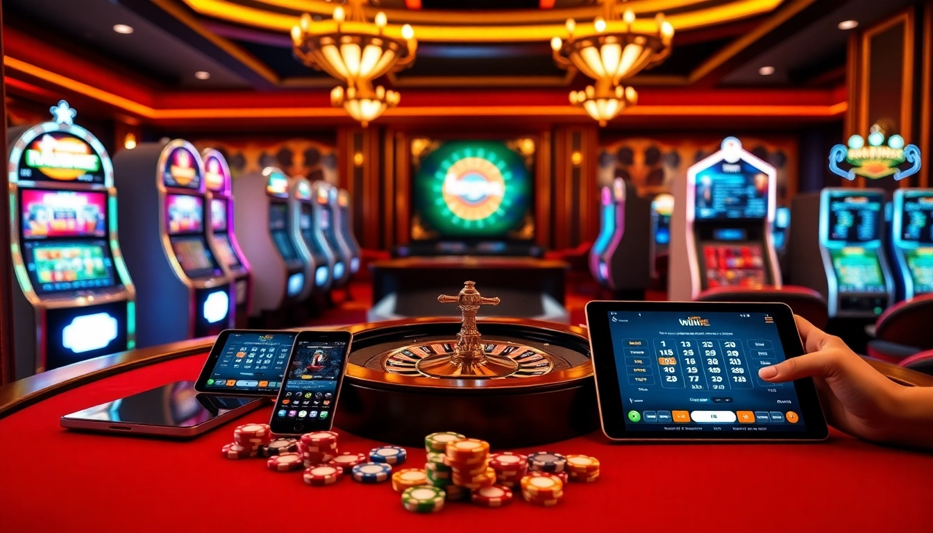 Experience thrilling gameplay at iwin.free, showcasing modern online casino excitement with vibrant slot machines and poker tables.