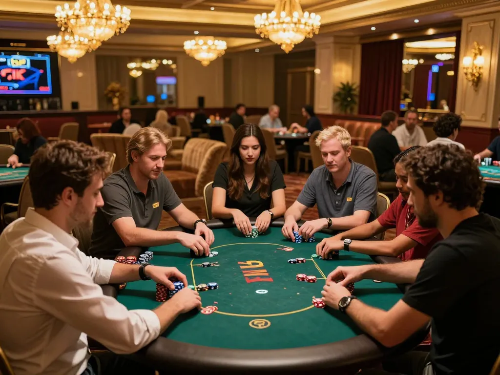 Players enjoying poker at Fun79 INK casino, showcasing an elegant gaming atmosphere.