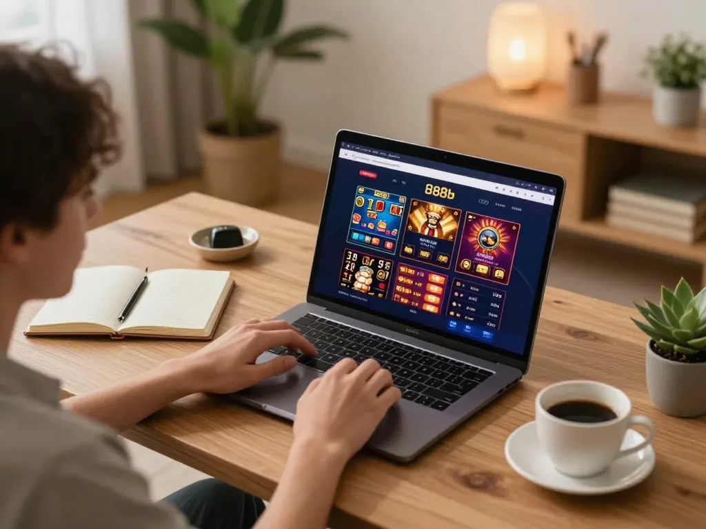 Engaging online gaming with 888b platform displayed on laptop, showcasing a strategic play setup.