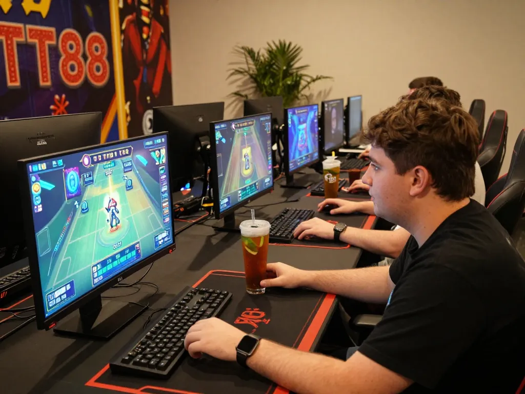 Players engaging in a thrilling TT88 casino tournament with lively gameplay on multiple screens.