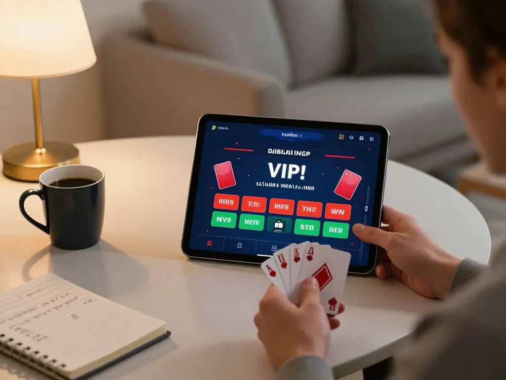 Engaging in online gambling on the VIPWIN app for strategic game play in a cozy home environment.
