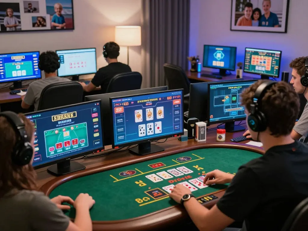 Engaging with slot gacor features on various devices in a modern home office.