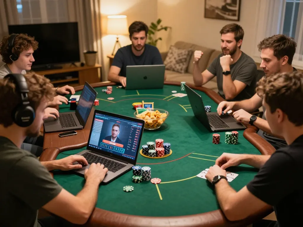Engaging online poker tournament at home with players using https://fa88.team/ to enhance their strategy.