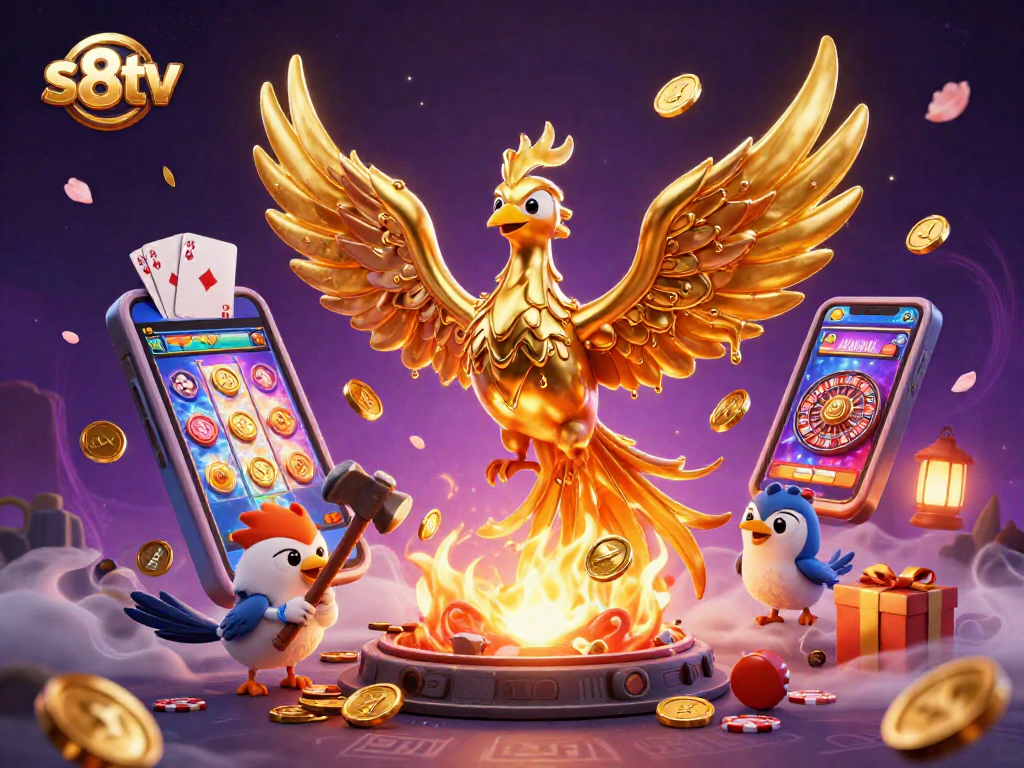 Experience thrilling wins with S8TV live sports betting as golden coins erupt from a vibrant smartphone.