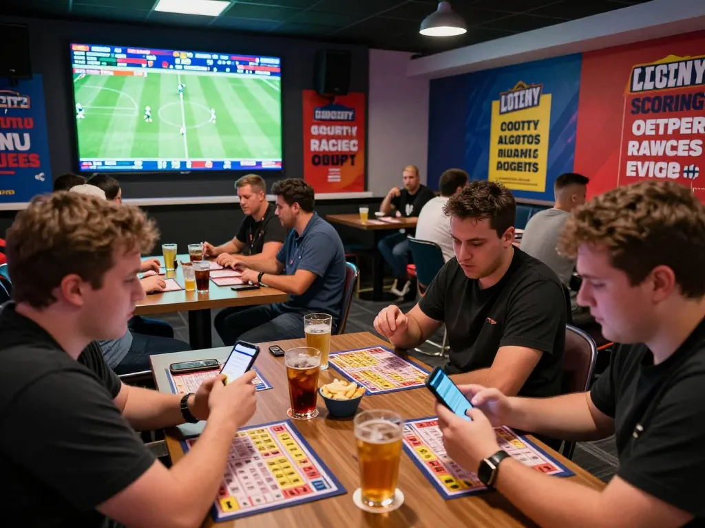 Nowgoal bettors engaging with live scores and odds in an exciting sports betting lounge atmosphere.