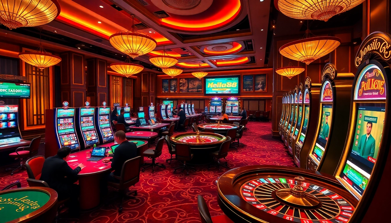 Hello88 platform showcasing players engaged in thrilling casino games and online betting.