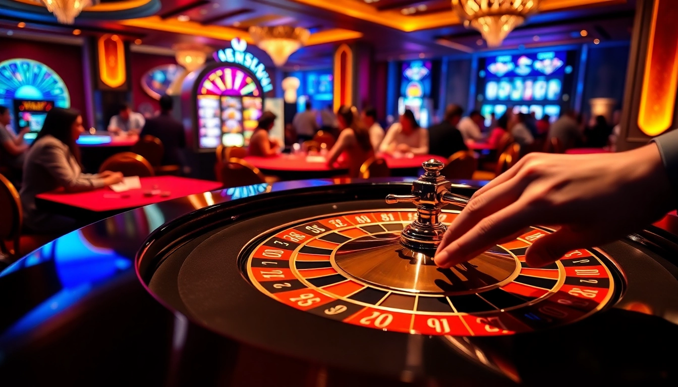 Gamble smartly at W188 with players engaging in roulette and slot machines.
