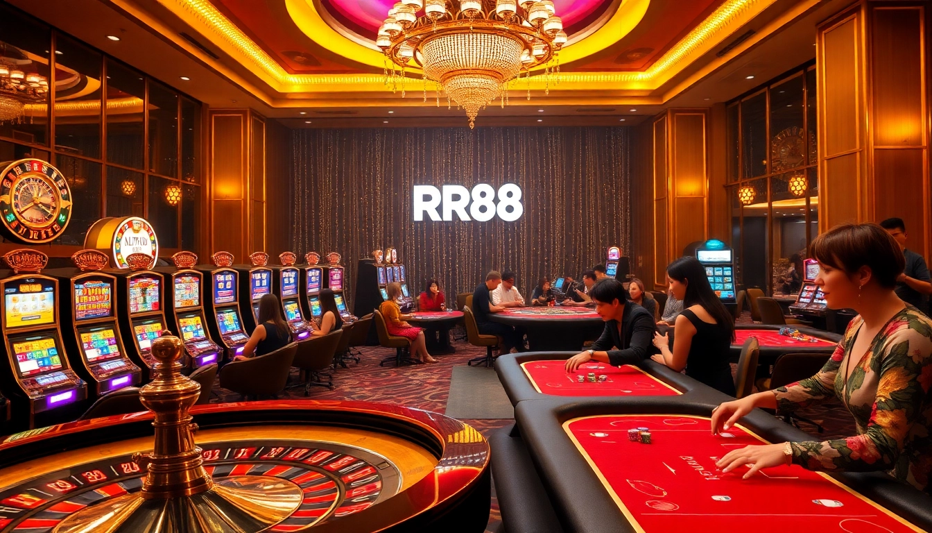 Experience the thrill of RR88 Trang Chủ with vibrant casino tables and glamorous slot machines.