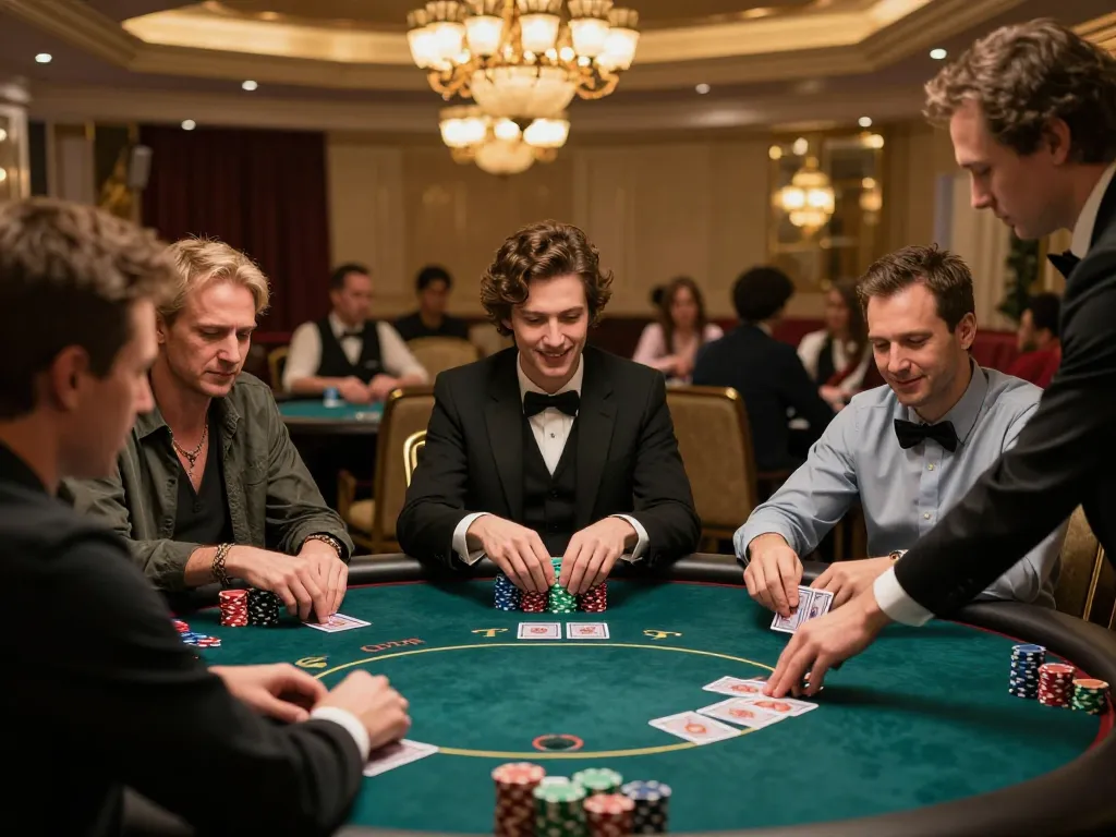 Players engaged in a thrilling poker game at a high-stakes table, illustrating sunwin experiences