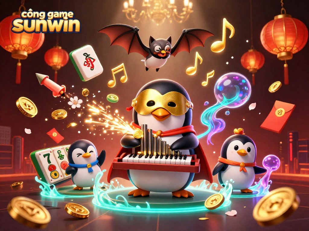 Engage in cổng game sunwin with vibrant casino elements and a charismatic penguin organist.