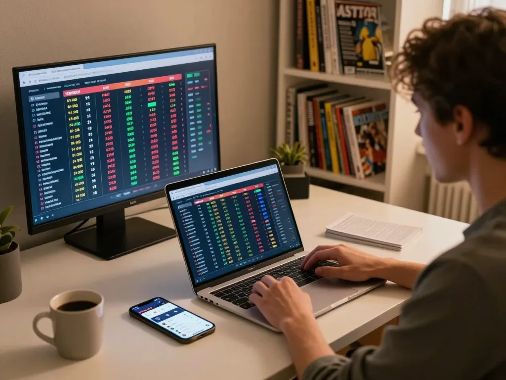 Placing online sports bets while reviewing kết quả bóng đá on a laptop during a betting session