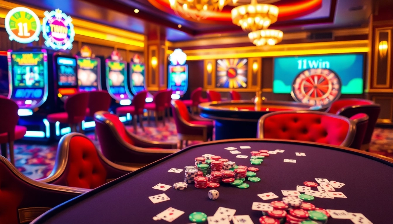Play poker at https://11win.mobi/ with colorful chips and a thrilling casino atmosphere.