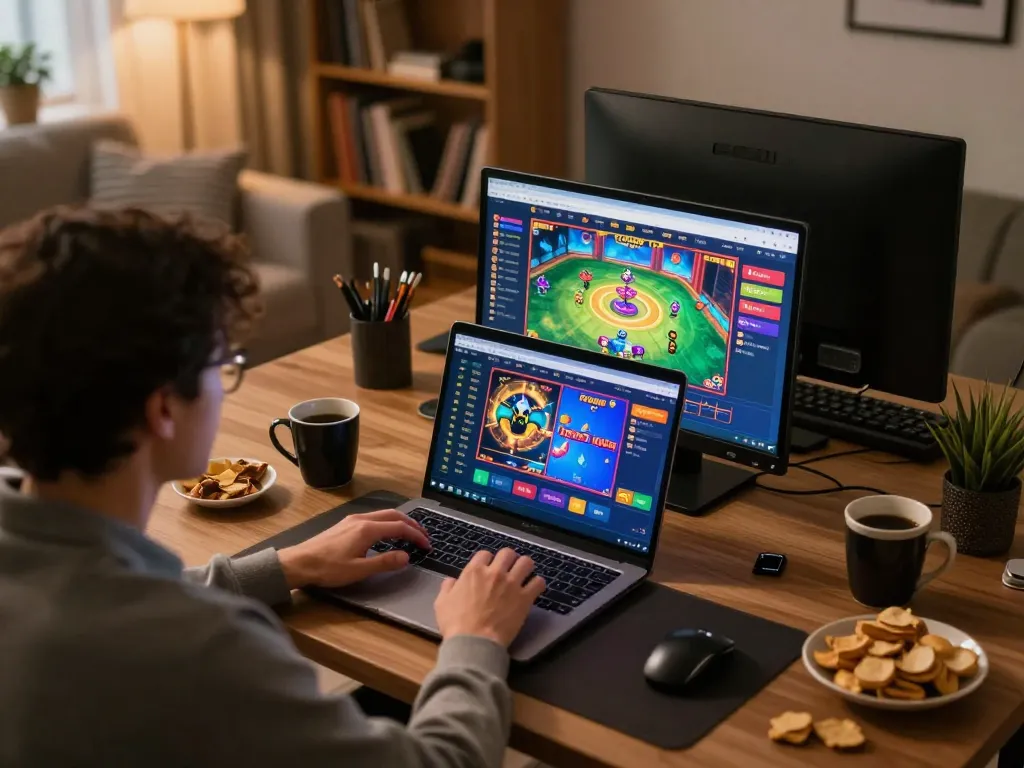 Engaging with bayvip online casino game interface in a cozy home setting