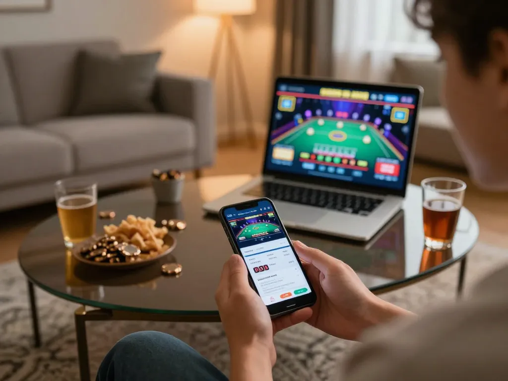 The excitement of sports betting with the LV88 app on a mobile device in a modern home setting