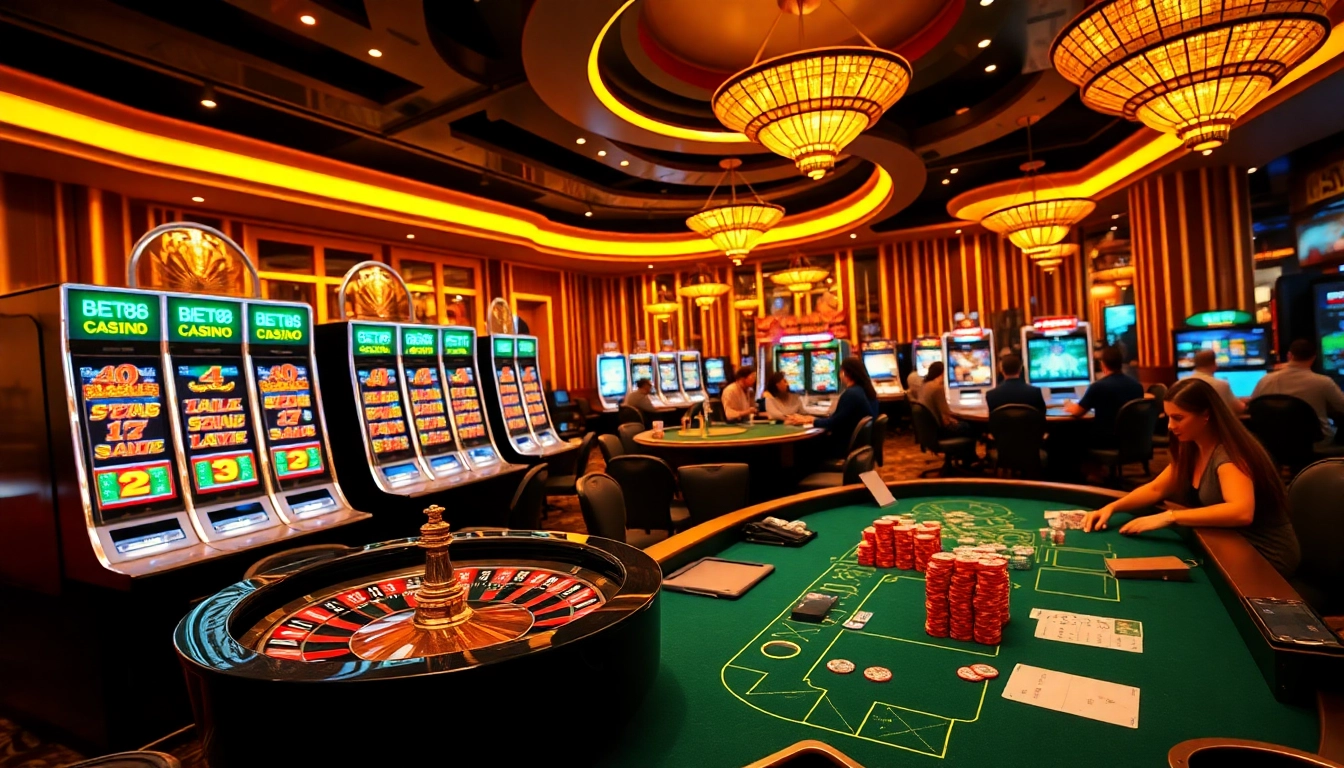 Experience exciting gameplay at BET88 with vibrant slot machines and engaging poker tables.