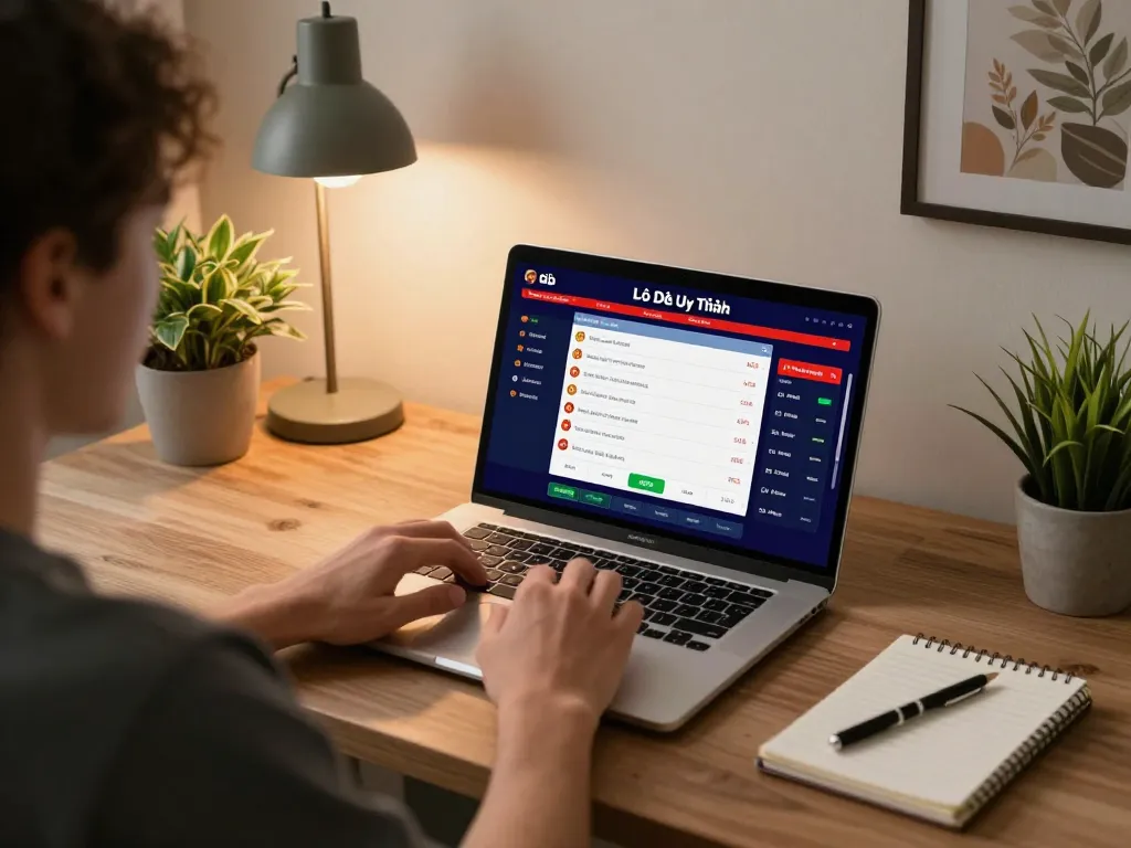 Lô Đề Uy Tín online gameplay on a laptop in a cozy home setting with strategic notes visible