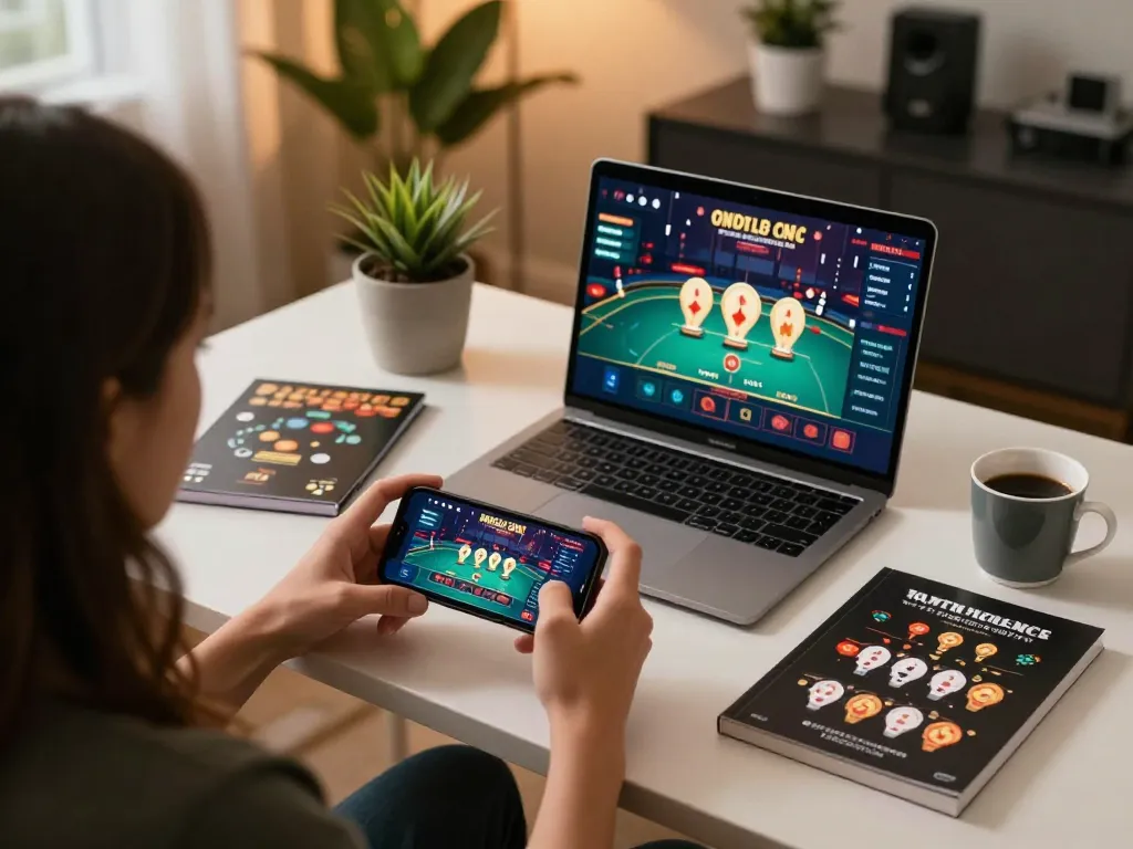 Playing mobile casino game on smartphone for trang chủ xoso66 in a cozy gaming setup