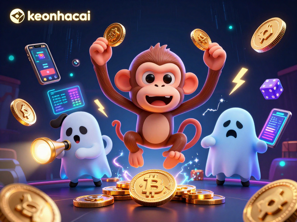 Engage with the keonhacai spirit world as a mischievous monkey juggles crypto treasures in a haunted casino.