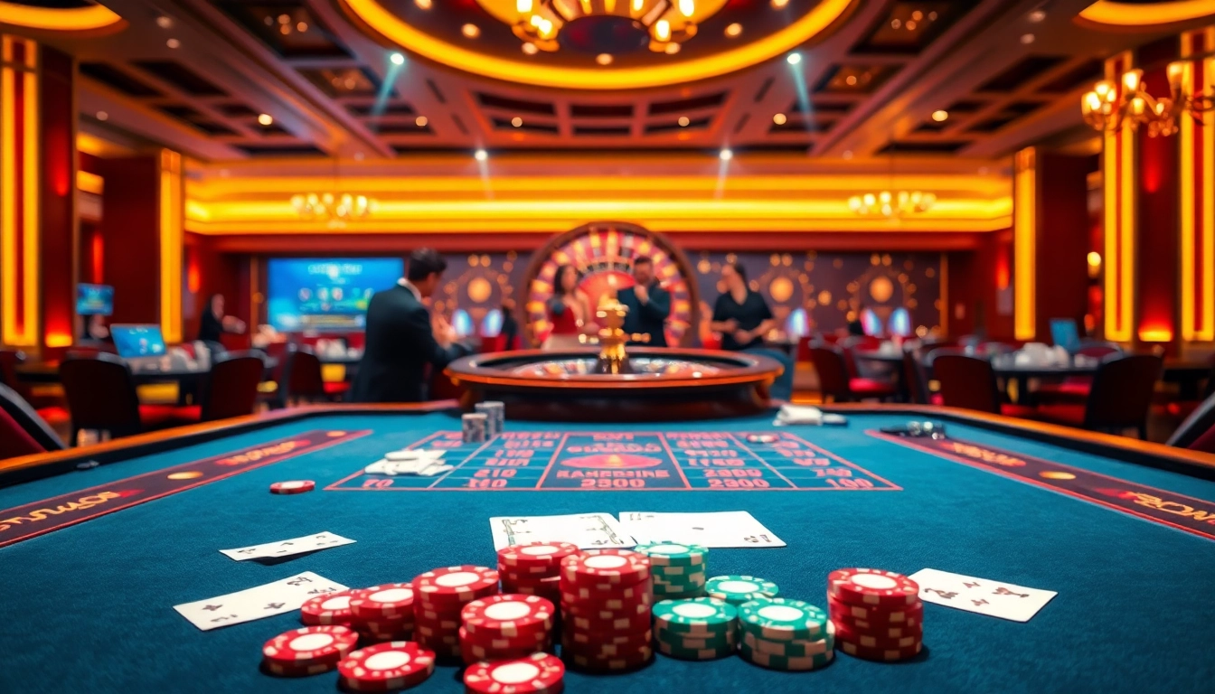 Experience the thrill of gaming with link 33win at a vibrant casino table, showcasing cards and chips.