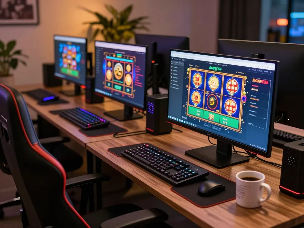 Kubet88 online casino setup showcasing multiple game screens and immersive gaming atmosphere