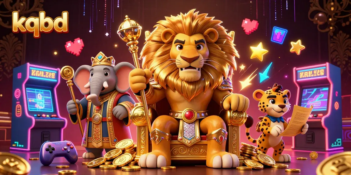 Experience thrilling kqbd action with a lion king, elephant, and cheetah in a vibrant casino scene.