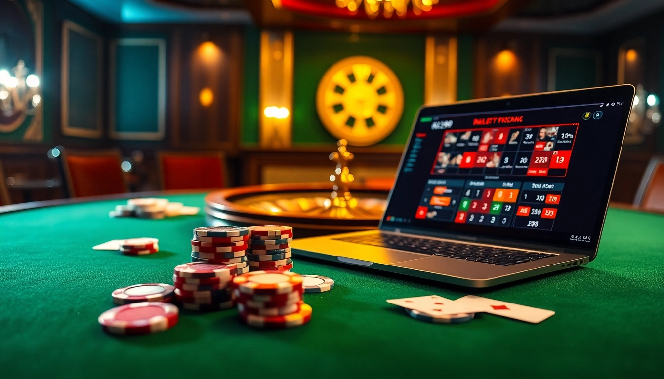 Engage with kl99 at a vibrant casino table filled with poker chips and playing cards.