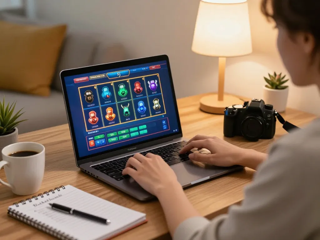 Engaging online gaming scenario featuring the trang chủ hm88 slot game on a laptop at home.