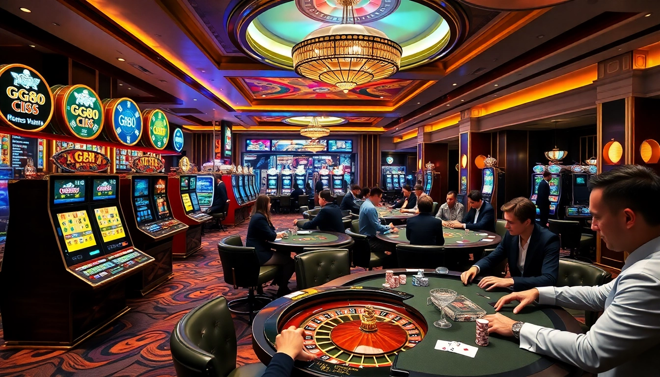 Players thrillingly enjoy games at GG88 casino, showcasing excitement and professional ambiance.