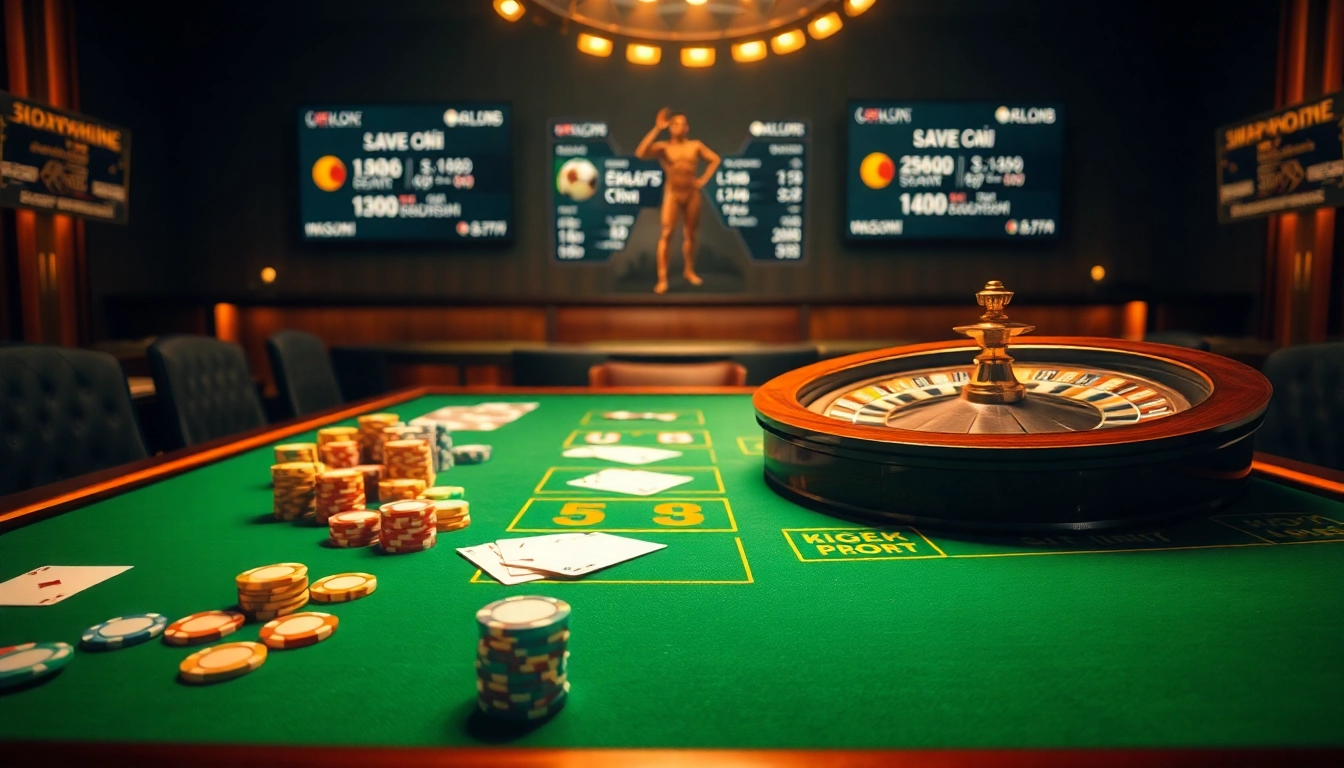 Kèo nhà cái displayed prominently with casino chips and a roulette wheel in a vibrant gambling atmosphere.