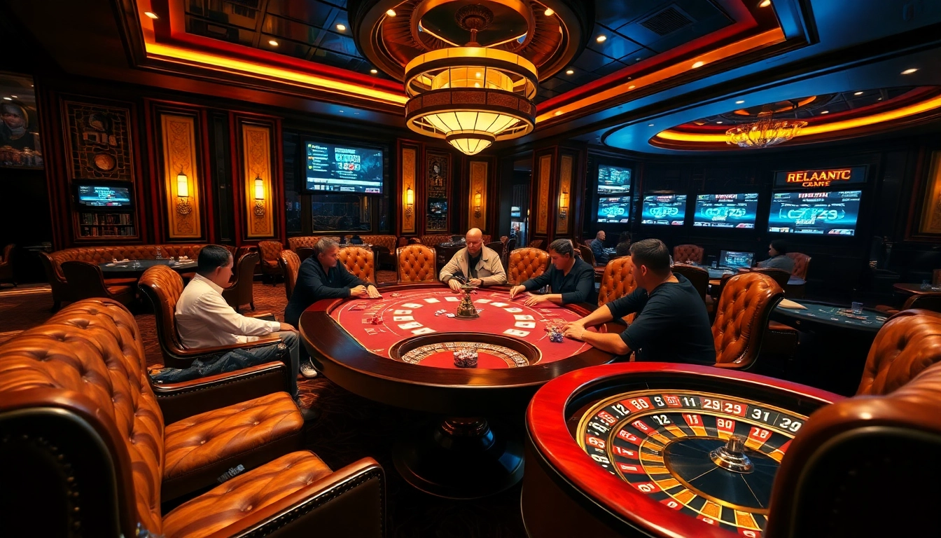 Intense poker action at nhà cái 8XX, featuring luxurious casino decor and vibrant gameplay.